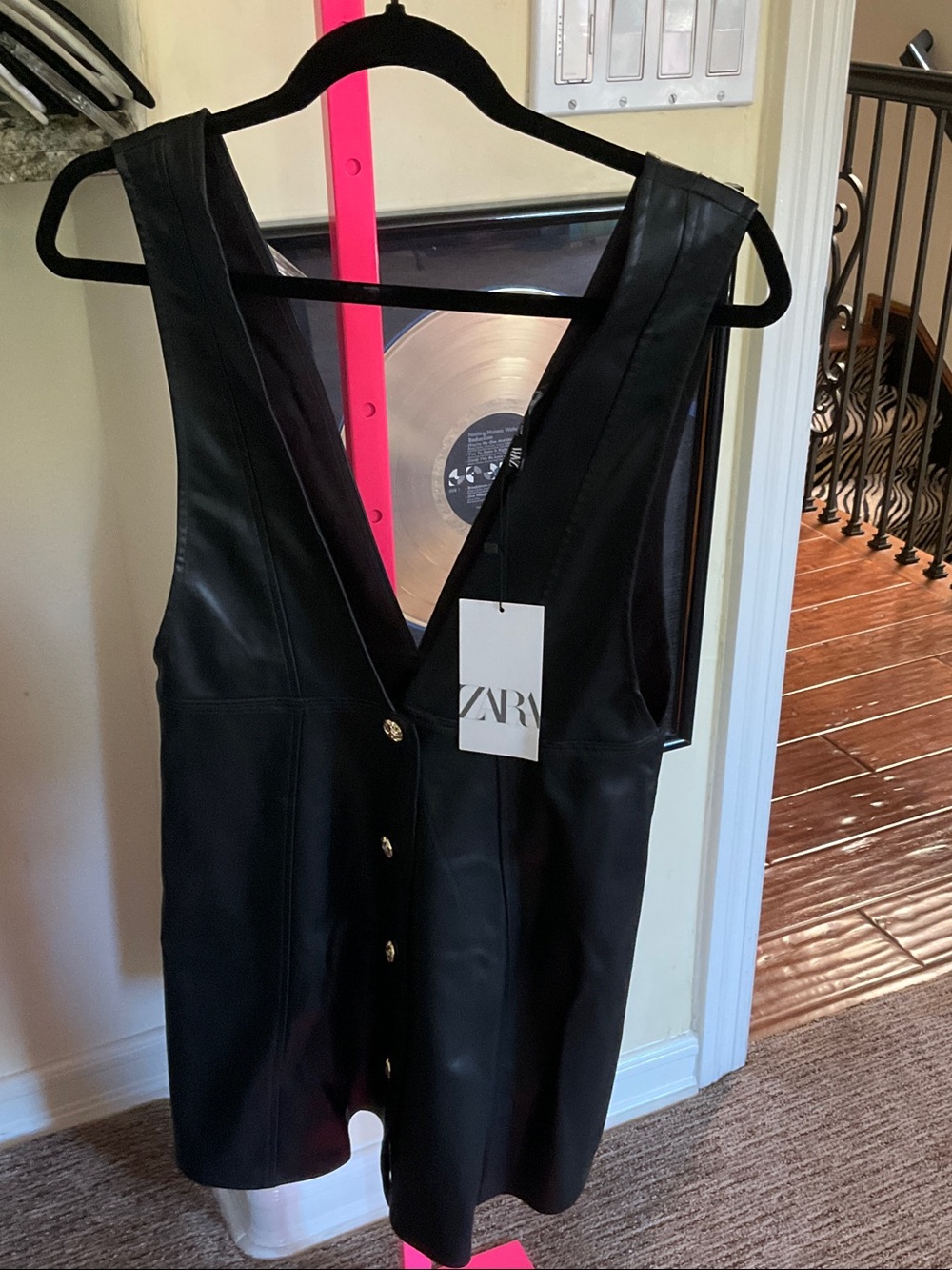 Zara Black Faux Leather Button-Front Mini Dress sz XS NWT